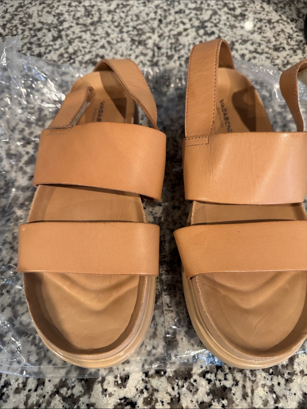 Vagabond Cognac Leather Double-Strap Slide Sandals